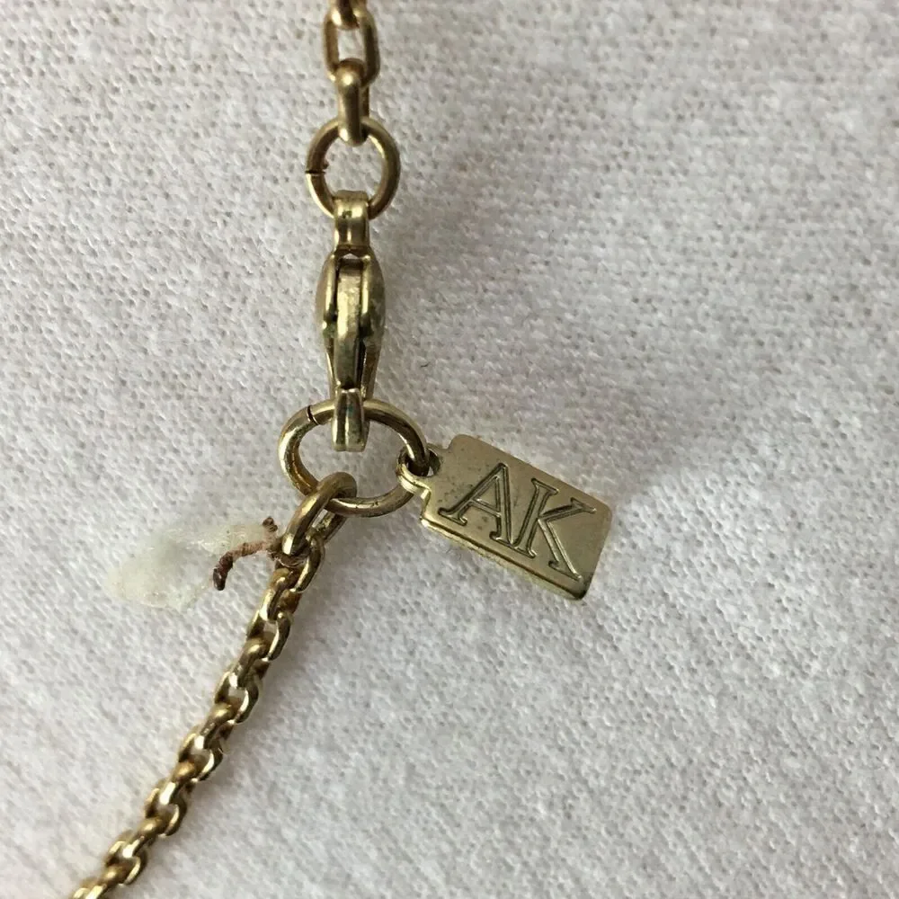 Anne Klein Vintage AK Faux Button Pearl Gold Tone Chain 36in Rope Necklace
